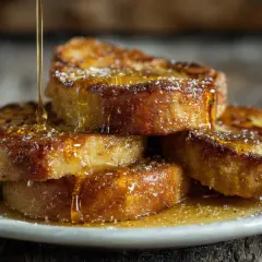Torrijas doradas y crujientes bañadas en almíbar para torrijas, espolvoreadas con azúcar glas.
