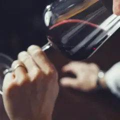Hombre cata vino tinto, analizando su aroma. ¿Qué son los sulfitos? Se usan para conservar el vino.
