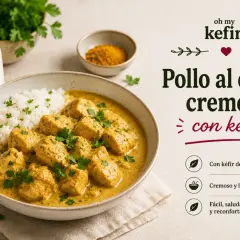 Delicioso pollo al curry cremoso con arroz blanco, decorado con perejil fresco. Un plato reconfortante y lleno de sabor.