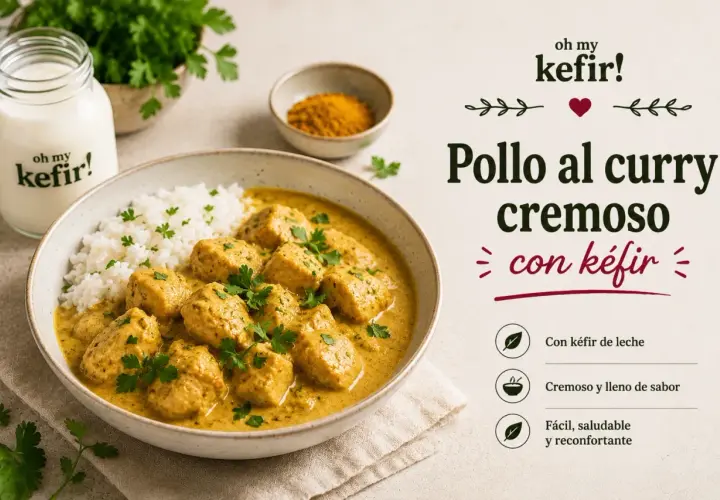Delicioso pollo al curry cremoso con arroz blanco, decorado con perejil fresco. Un plato reconfortante y lleno de sabor.