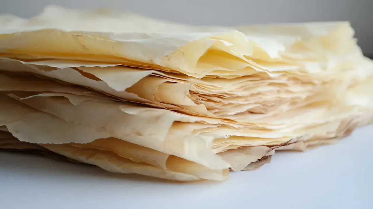 Una pila de finas láminas de masa filo, listas para crear deliciosas recetas.
