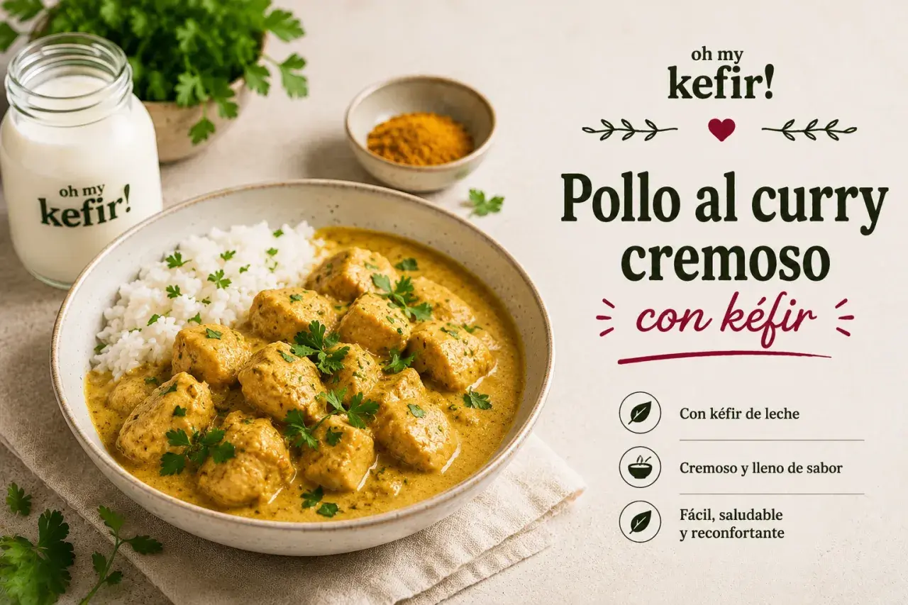 Delicioso pollo al curry cremoso con arroz blanco, decorado con perejil fresco. Un plato reconfortante y lleno de sabor.