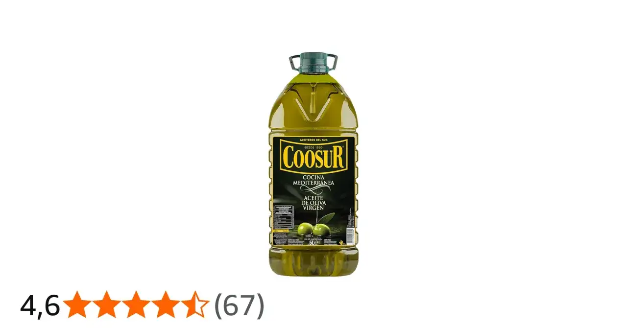 Botella de 5L de aceite de oliva virgen extra Coosur, ideal para tu cocina mediterránea.